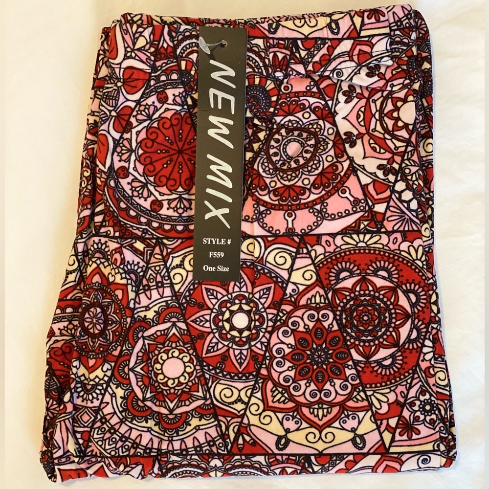 New Mix Print Leggings Red & Pink